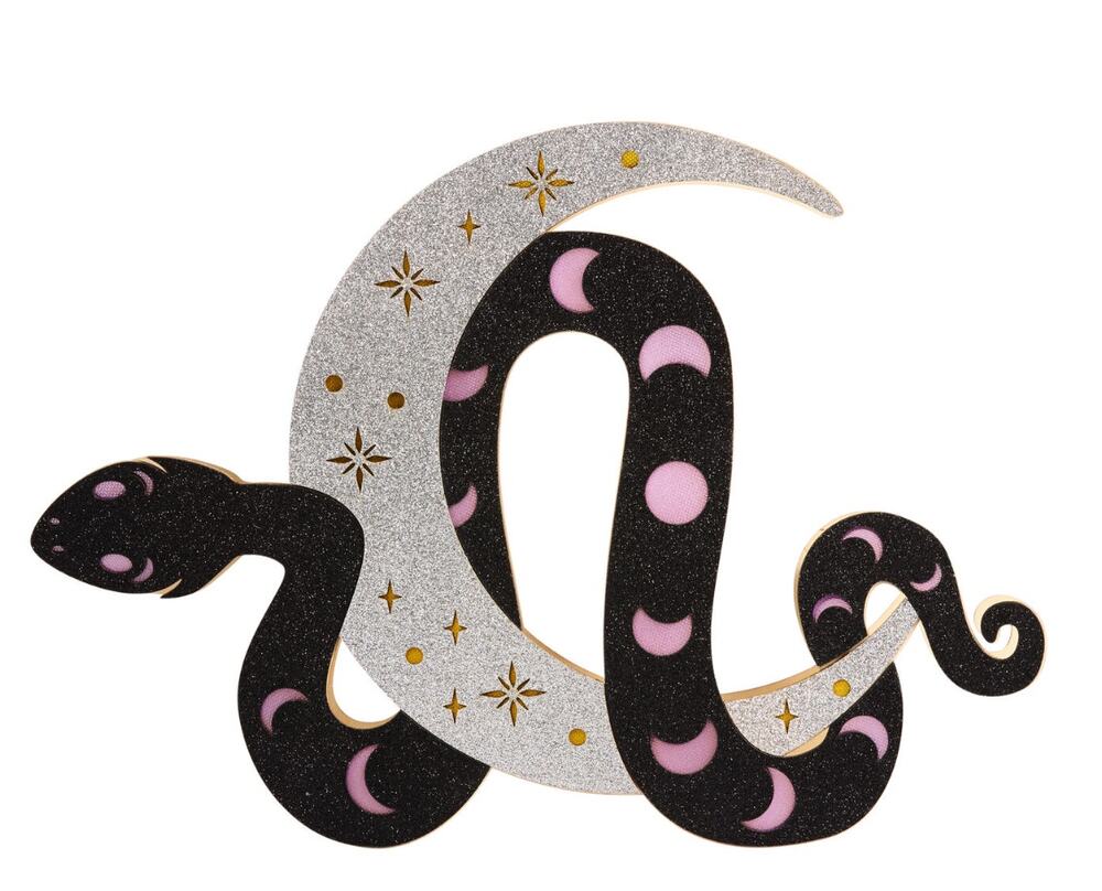 Halloween Glitter Snake Moon Star Laser Cut Wood Tarot LED Light Up Decor NEW